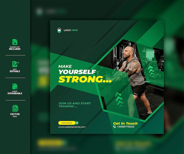 Gym social media post template premium