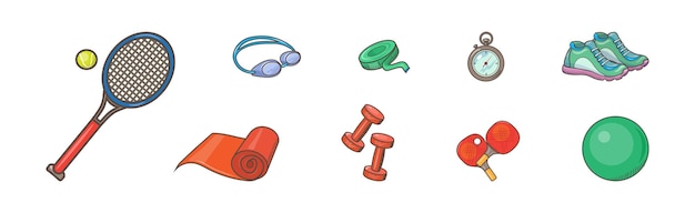 Gym sport object and equipment for healthy active lifestyle vector set