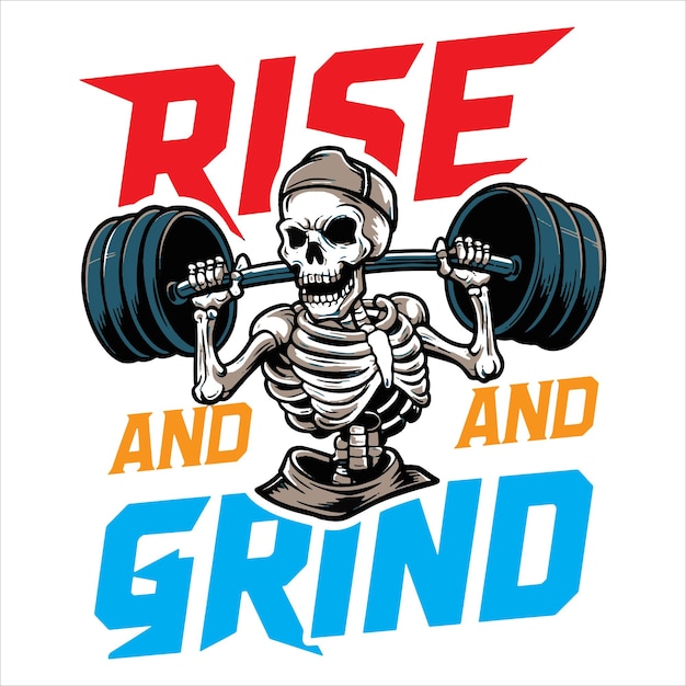 Vector gym t shirt design with skelton