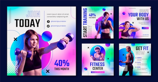 Vector gym training   instagram posts template