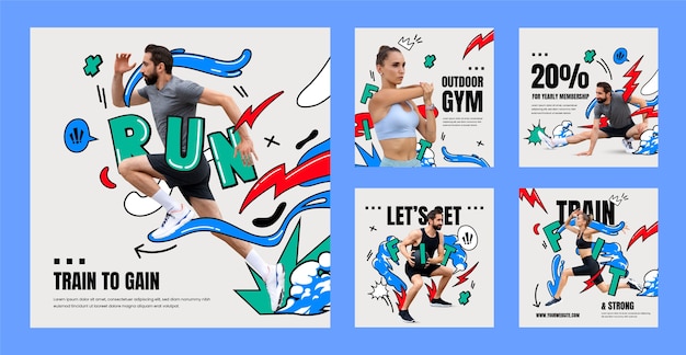 Vector gym training   instagram posts template