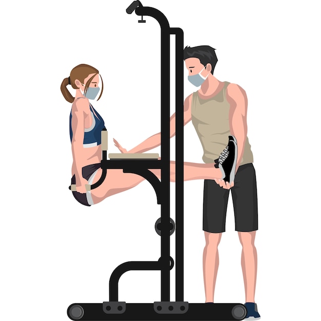 Gym tutor teaching his gym member how to use gym equipment