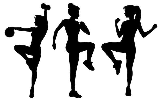 Vector gym women activity silhouette set vector illustration