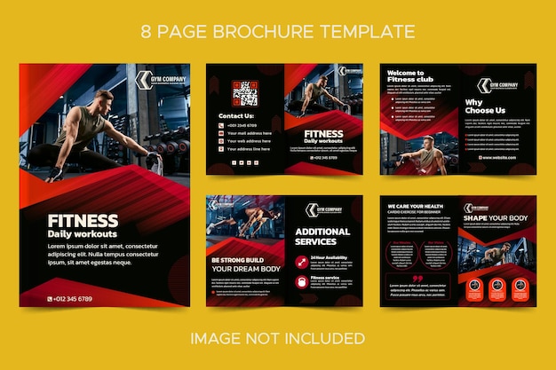 Gym workout and fitness training 8 page brochure template