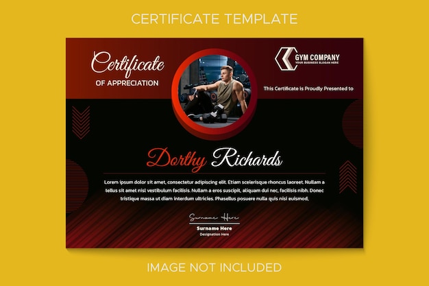 Gym workout and fitness training show award certificate template