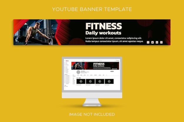 Gym workout and fitness training social media youtube channel profile banner template