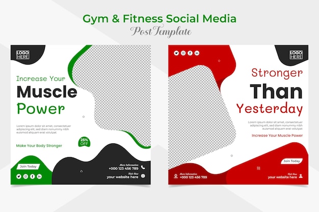gym workout square flyer and facebook and instagram social media post banner template design pack
