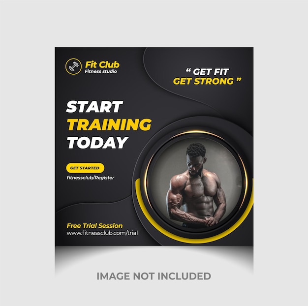 Gym zone instagram post or social media post and square flyer template premium vector