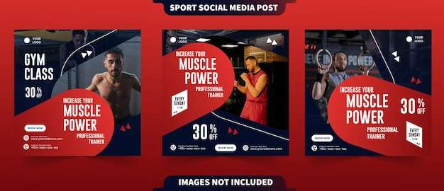 Vector gymles en trainingsconcept voor postverzameling op sociale media met bewerkbare fotosjabloon