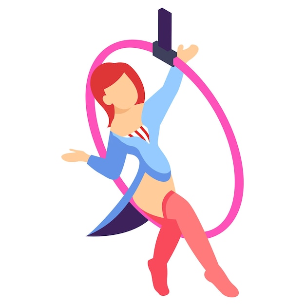 Vector gymnast on a ring in circus under a dome isometric concept cerceau or cerceaux vector mime