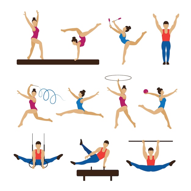 Vector gymnastics athletes, men and women set