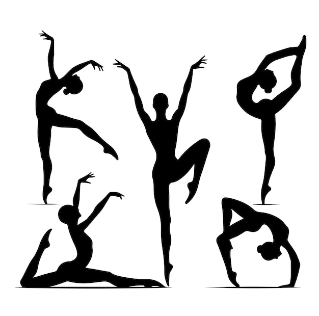 Vector gymnastics female silhouette illustration set