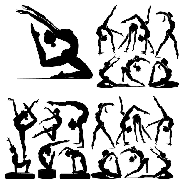 Vector gymnastics woman workout sport woman silhouette bundle vector eps in white backgroundgymnasti