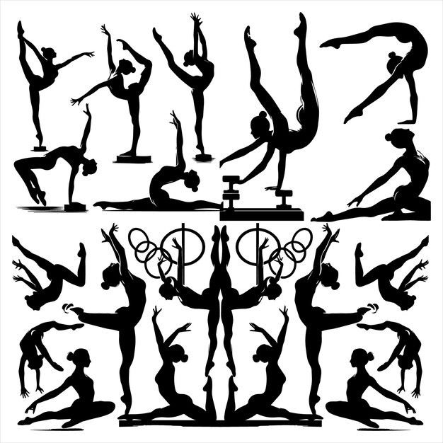 Vector gymnastics woman workout sport woman silhouette bundle vector eps in white backgroundgymnasti