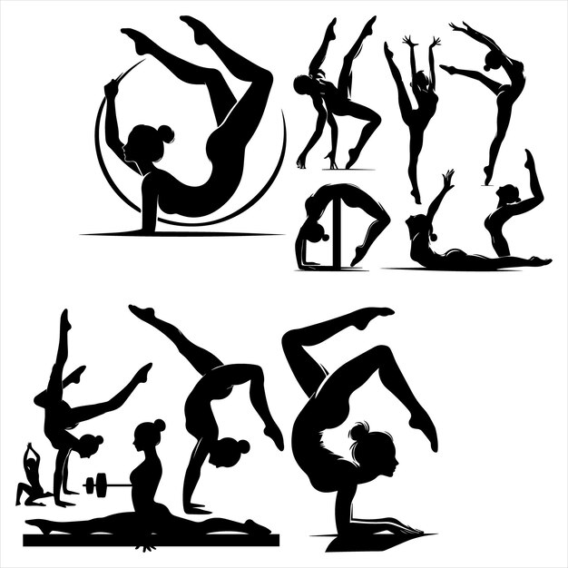 Vector gymnastics woman workout sport woman silhouette bundle vector eps in white backgroundgymnasti