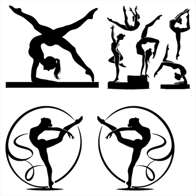 Vector gymnastics woman workout sport woman silhouette bundle vector eps in white backgroundgymnasti