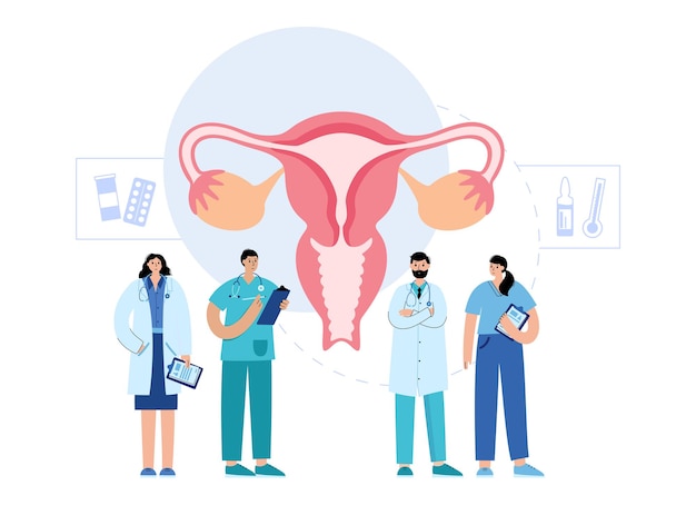 Gynecology concept  uterus and doctors with medicine