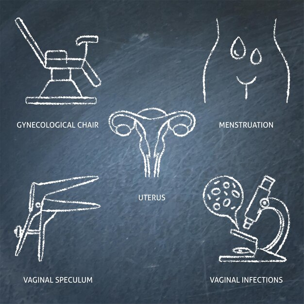 산부인과 여성 건강 칠판 아이콘 세트