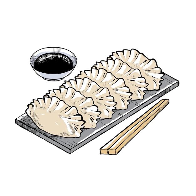 Vector gyoza_hand_getekend_japanese_food_vector