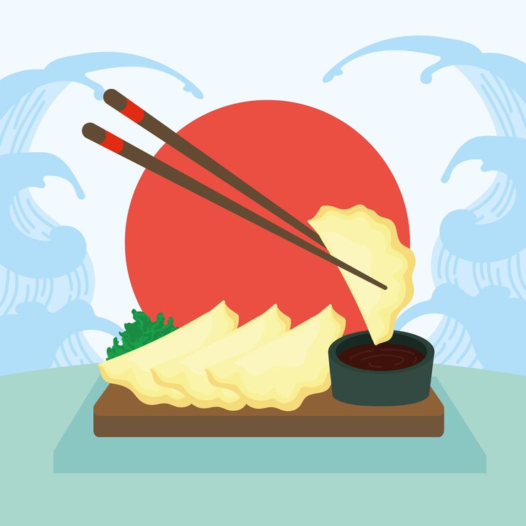 Vector gyozas with soy sauce