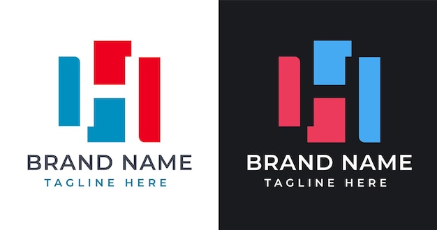 H brief logo ontwerp met abstracte vierkante vorm