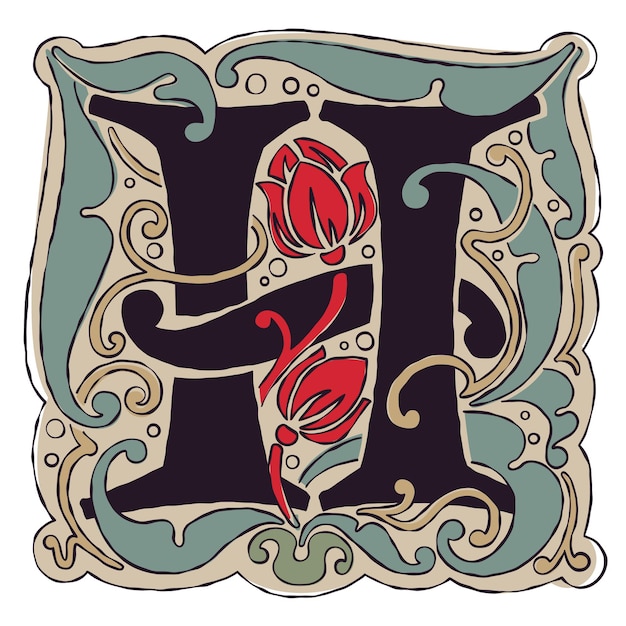 H brief vintage kleuren antieke gotische eerste logo.