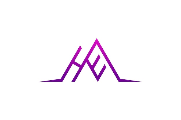 H E initial letter logo design mountain peak icon symbol