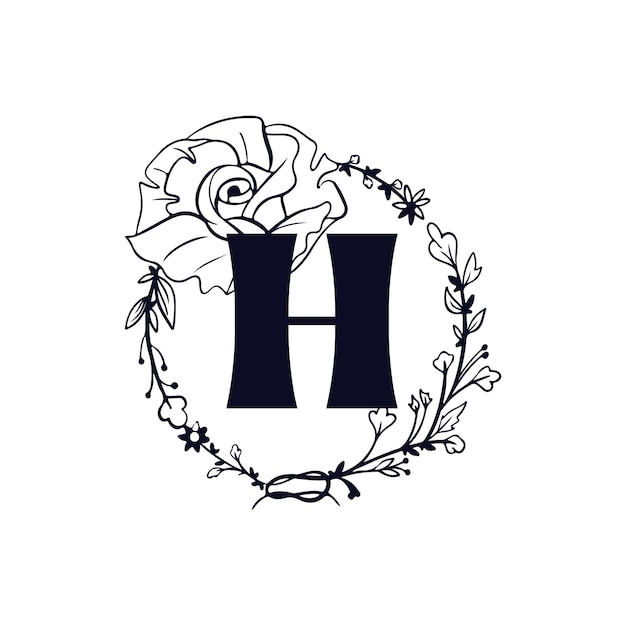 H elegante initiële letter natuur bloem icoon monogram botanisch logo ontwerp