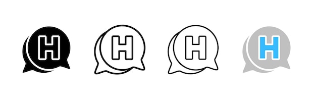 H helipad message bubble silhouette linear and flat style vector icons