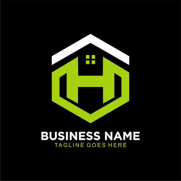 H initieel logo voor bedrijf met ontwerpconcept voor gebouwen