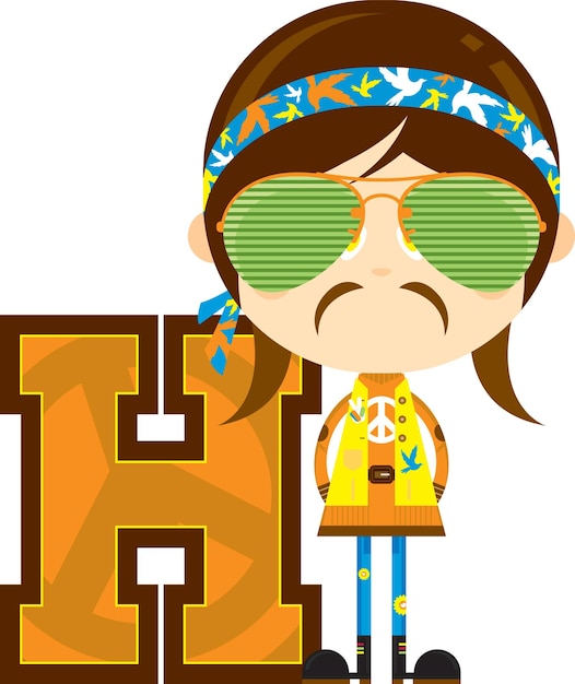 H is for Hippie in Sunglasses Alphabet Learning Educational Illustration