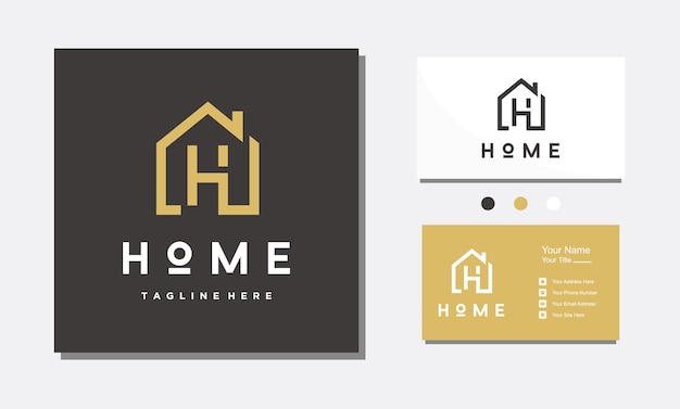 H буква золотой минималистский логотип с недвижимостью домостроение премиум вектор
