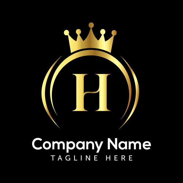 H letter logo design with golden crown vector