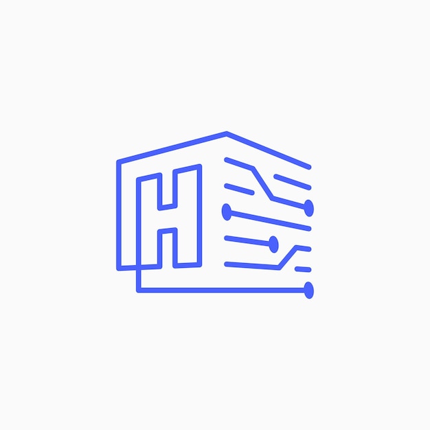 h Letter Tech Electric Circuit cube block Logo Outline Vector Icon Illustration