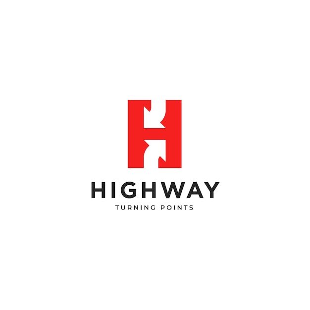 H letter with negative space turn arrows logo design concept