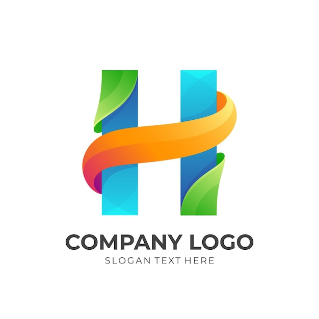 H logo design vettoriale, 3d stile colorato