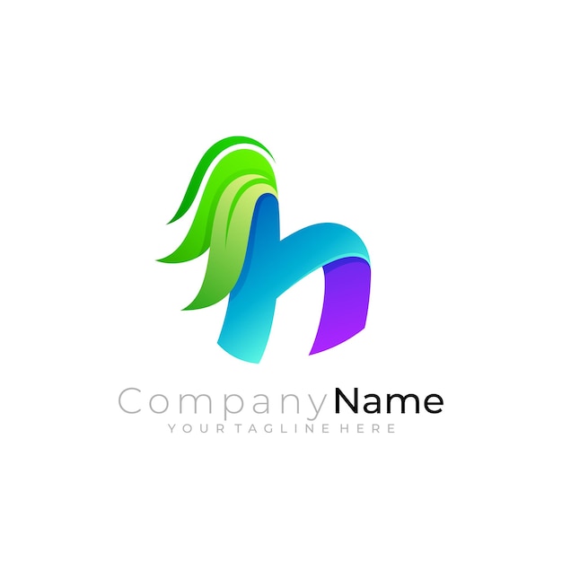 H logo and leaf design combination 3d colorful design