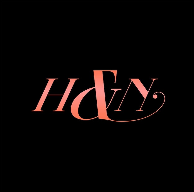 H and N typography vector monogram in calligraphy style