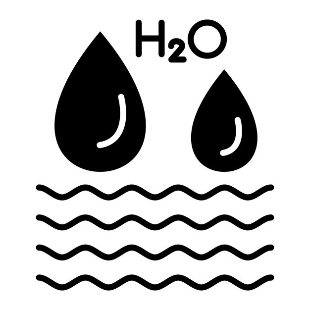 H2O Glyph effen zwarte afbeelding