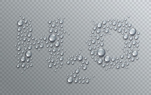 H2o letters designed with realistic water drops over transparency checker grid, vector illustration of ecology theme, ecosystem, environment protection.