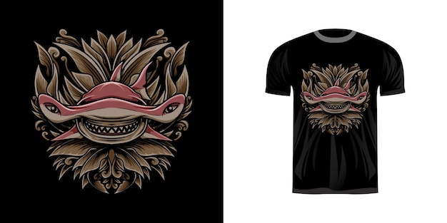 haai illustratie met gravure ornament voor t-shirt design