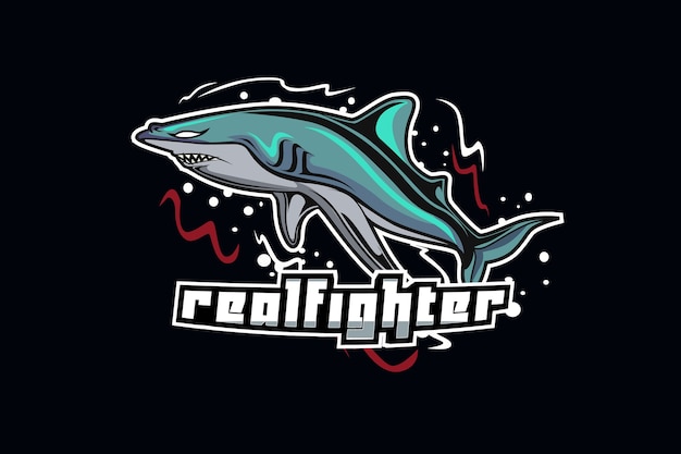 Haai mascotte voor sport en esports-logo geïsoleerd op een donkere achtergrond