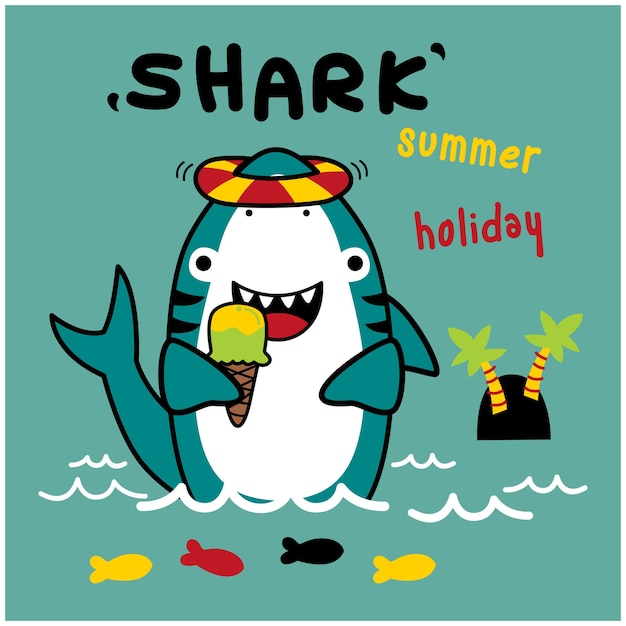 haai op zomervakantie grappige dieren cartoon