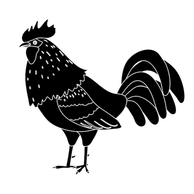 Haan silhouet icoon Cockerel als symbool of mascotte voor kinderboeken modevormgeving en ansichtkaarten met letters