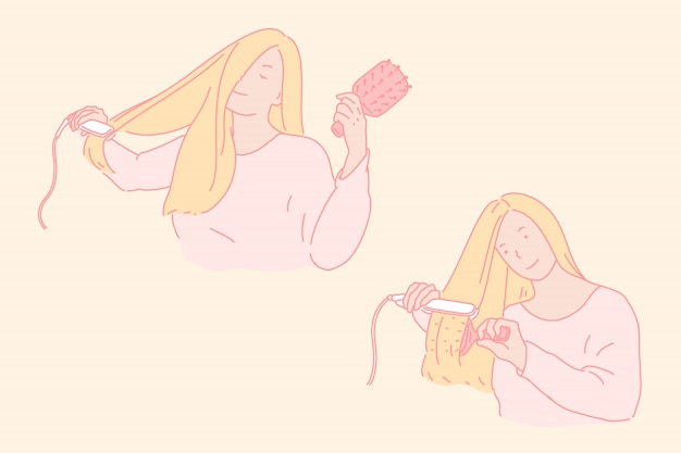 Haarstyling, schoonheidsverzorgingillustratie