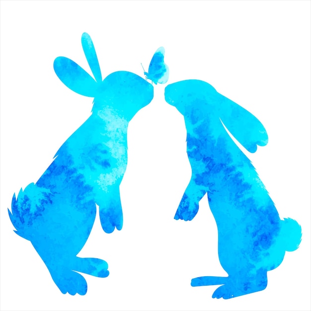 Haas konijn aquarel silhouet op witte achtergrond geïsoleerde vector