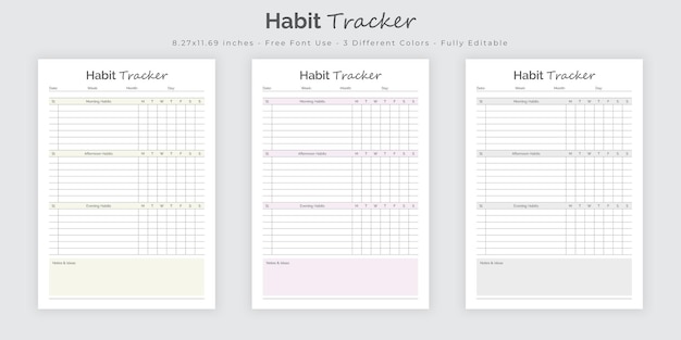 Vector habit tracker and daily habit planner journal logbook interior design template