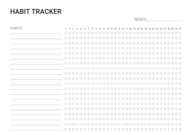 Vettore tracker delle abitudini diario delle abitudini del modello giornaliero per il mese agenda del diario con obiettivi e punti elenco