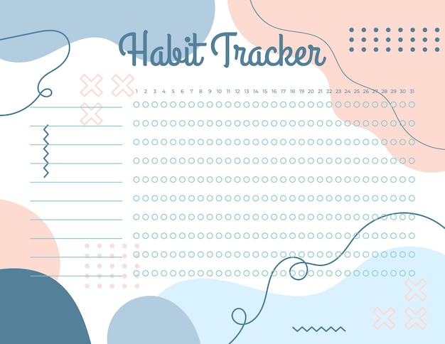 Вектор habit tracker ежемесячный планировщик шаблон трекера привычек