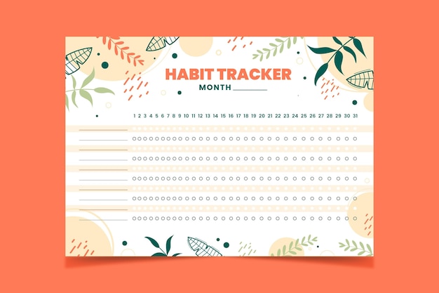 Habit tracker template outline green leaves